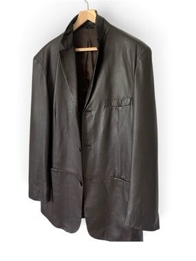 Alfani Men Black Leather Blazer Jacket